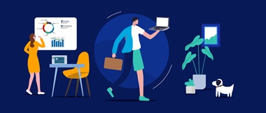 Illustrations d'employés travaillant à distance ou effectuant un travail hybride au bureau et à domicile