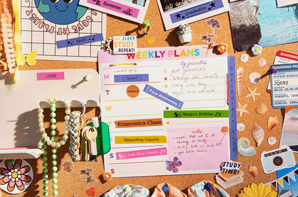 Btag coloured labels stuck to notice board 